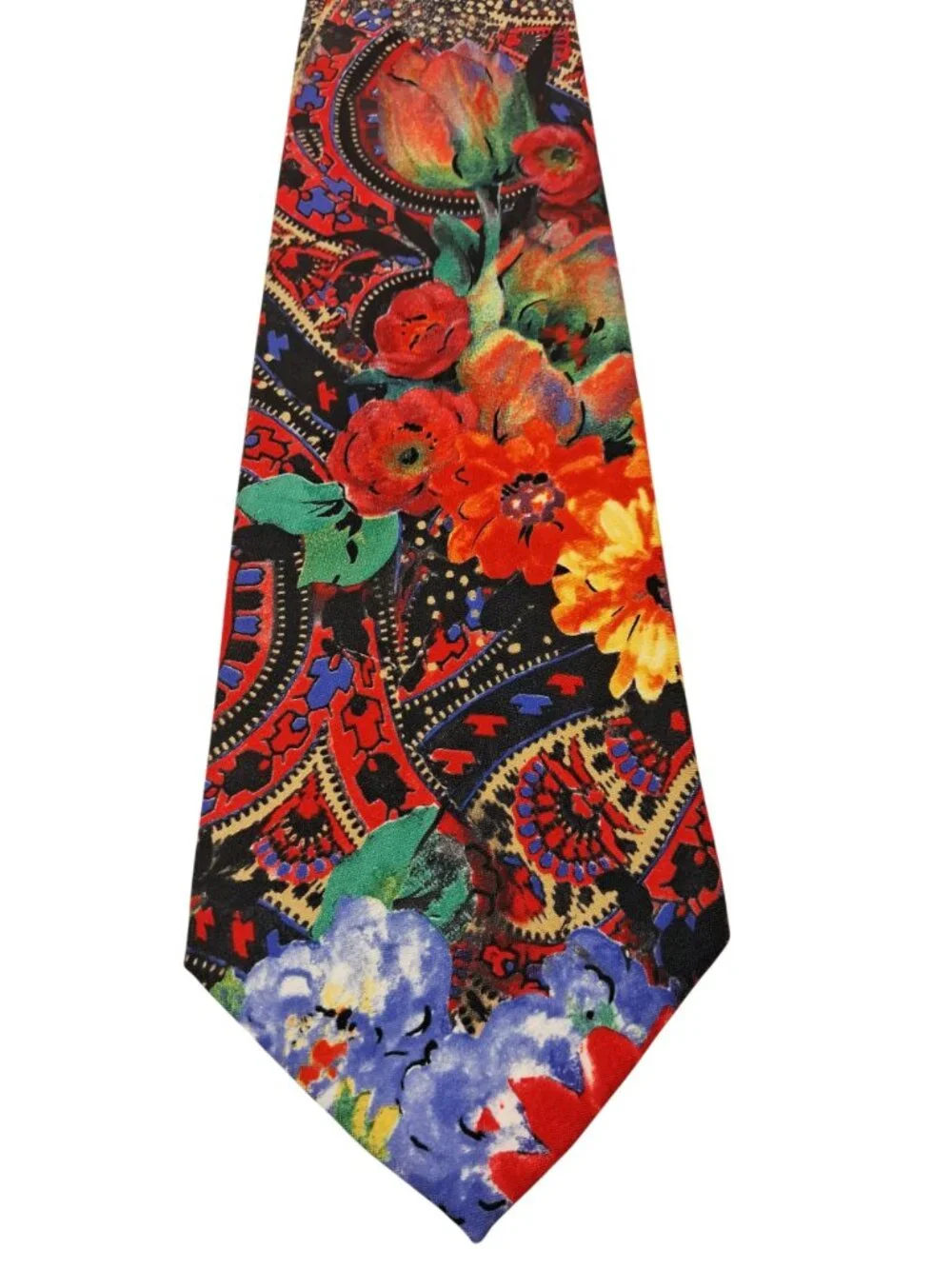 Floral Paisley Pattern Tie By Adams Row 100% Microfiber Vibrant Red & Multicolor - Picture 2 of 6